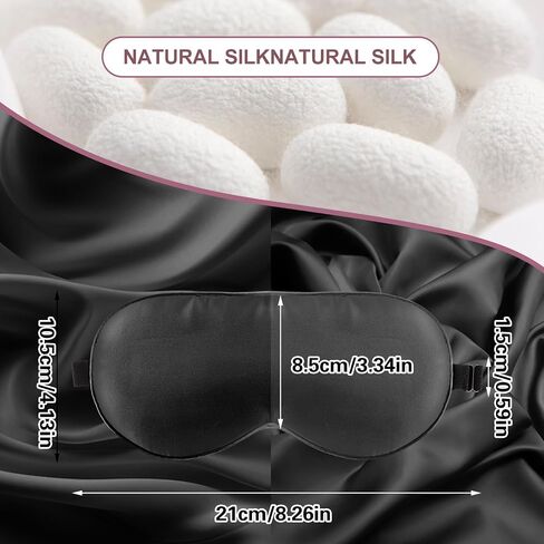 Mulberry Silk Sleep Mask for Women, Soft Natural Pure Silk Eye Mask for Sleeping with Adjustable Strap, Breathable Blackout Eye Cover No Pressure Eyemask for Travel Essentials (Black) in Saudi Arabia