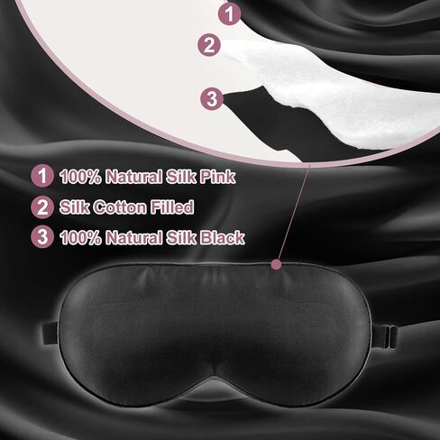 Mulberry Silk Sleep Mask for Women, Soft Natural Pure Silk Eye Mask for Sleeping with Adjustable Strap, Breathable Blackout Eye Cover No Pressure Eyemask for Travel Essentials (Black) in Saudi Arabia