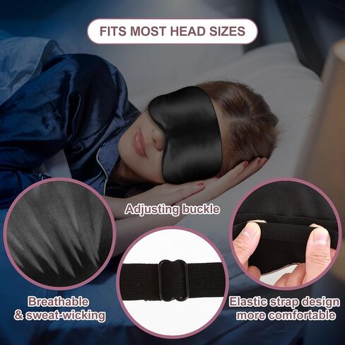 Mulberry Silk Sleep Mask for Women, Soft Natural Pure Silk Eye Mask for Sleeping with Adjustable Strap, Breathable Blackout Eye Cover No Pressure Eyemask for Travel Essentials (Black) in Saudi Arabia