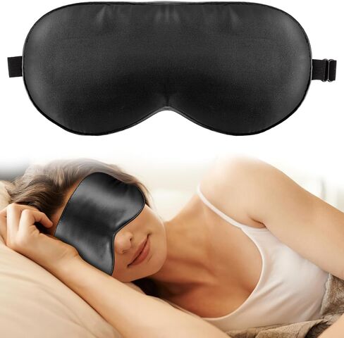 Mulberry Silk Sleep Mask for Women, Soft Natural Pure Silk Eye Mask for Sleeping with Adjustable Strap, Breathable Blackout Eye Cover No Pressure Eyemask for Travel Essentials (Black) in Saudi Arabia