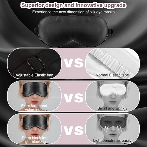 Mulberry Silk Sleep Mask for Women, Soft Natural Pure Silk Eye Mask for Sleeping with Adjustable Strap, Breathable Blackout Eye Cover No Pressure Eyemask for Travel Essentials (Black) in Saudi Arabia