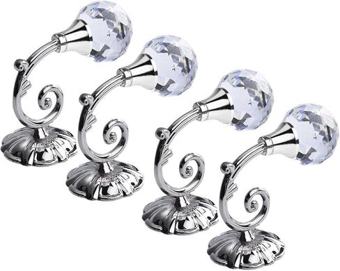 زوجان (4 قطع) ستائر كريستالية شفافة مثبتة على الحائط شرابة رباط للستائر خطاف ستائر الملابس معطف قبعة منشفة شماعات حامل (فضي) in Kuwait