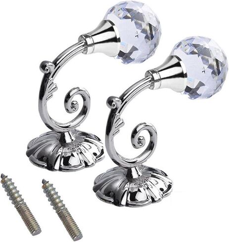 زوجان (4 قطع) ستائر كريستالية شفافة مثبتة على الحائط شرابة رباط للستائر خطاف ستائر الملابس معطف قبعة منشفة شماعات حامل (فضي) in Kuwait