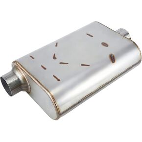 Universal Muffler 2.5" Inlet/Outlet 409 Stainless Steel Performance Muffler for Cars Trucks, Overall Length 17", Offset In | Center Out, Silver in Kuwait