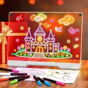 Rechargeable Led Drawing Board for Kids, 16.7" Portable Doodle Glow LED Note Board with 7 Colors, DIY Neon Art Dry Erase Light Up Drawing Pad, Perfect Christmas & Birthday Gifts for Girls Boys in Saudi Arabia