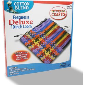 طقم نول النسيج Pepperell Crafts Potholder | نول بلاستيكي مقاس 10 × 10 بوصة | حلقات نسيج قطنية ممتازة | تصنع 2 من حاملات الأواني الكبيرة in Kuwait