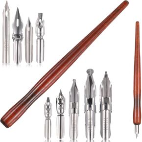 Styquenzer 10 Pcs Calligraphy Nibs Dip Pen, Dip Pen Nibs Holders with Comic Calligraphy Wooden Drawing Pens Holder with Stainless Steel Nib Dip-Pens for Writing, Painting, Signing in Kuwait