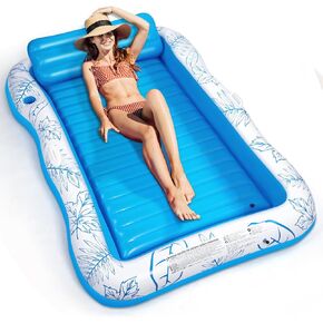 Inflatable Adult Pool Lounger Float - BAIAI Large Beach Sun Tanning Floats Raft Sunbathing Water Lounge Floaties Tub with Drink Holder - Blow Up River & Lake Suntan Floating Swimming Mattress Mat in Kuwait