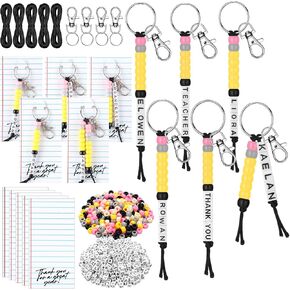 Kenning 1098pcs 24set Graduation Teacher Appreciation Gifts DIY Bead Keychain Making Kit Include Thank You Cards Pencil Charm Beads Key Chain Craft Set for Graduation Teacher Gifts from Students in Kuwait