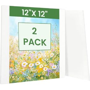 2 Pack Canvases for Painting Cotton Blank Canvas Boards 12x12 inch White Canvas for Acrylic Oil Watercolor Paint Canvases for Kids Students Beginners in Kuwait