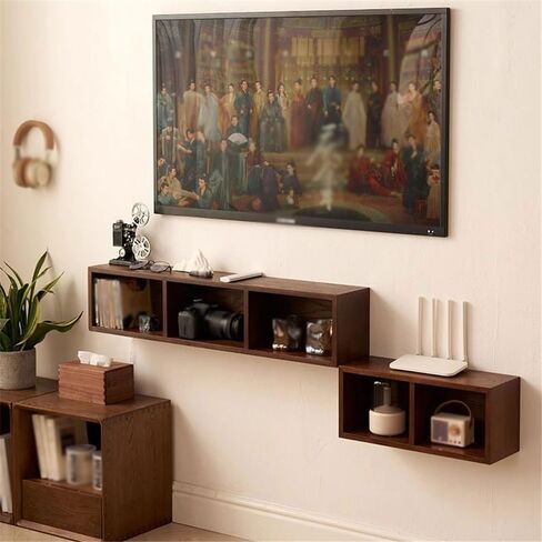 Storage Shelving Unit Walnut Colour Wall Mounted Bookshel Rectangle Three Grid Wooden Display Rack for Book Shelves Bookshelf in Kuwait