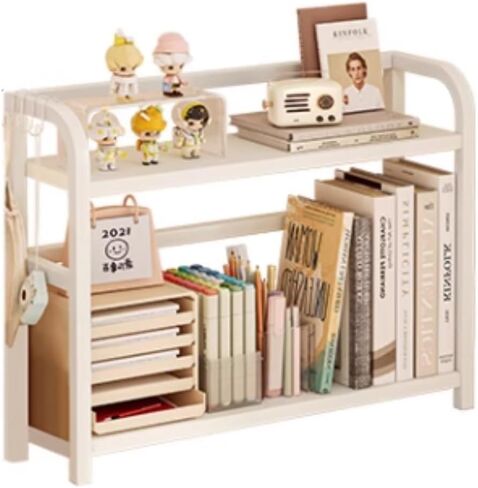 Book Shelf Desktop Bookshelf 2 Tiers Countertop Display Storage Steel Frame and Density Board Bookshelves Living(Light Green) in Kuwait