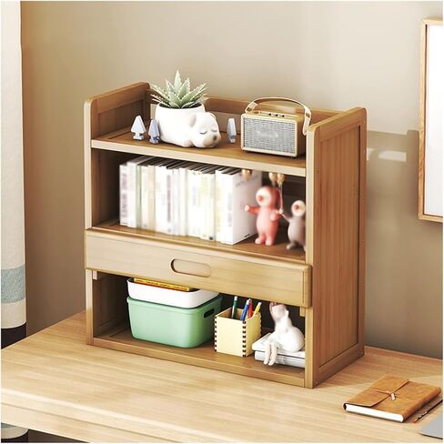 Storage Shelving Unit 3-Layer Wood Desktop Bookshelf with 1 Small Drawer Organizer Office Rack Display Shelf for Kitchen Living in Kuwait