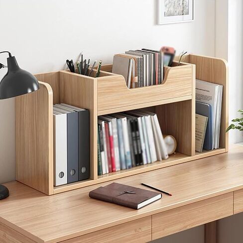 Storage Shelving Unit Desktop Bookshelf Office Rack Desk Box Display Stand Wood Shelf Bookcase 39.3 x7.9 x17.7 inches in Kuwait