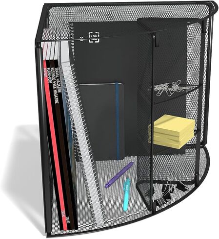 TRU RED Wire Mesh Corner Desk Organizer, 4‑Compartment – Space‑Saving Desktop Storage for Files & Office Supplies in Kuwait