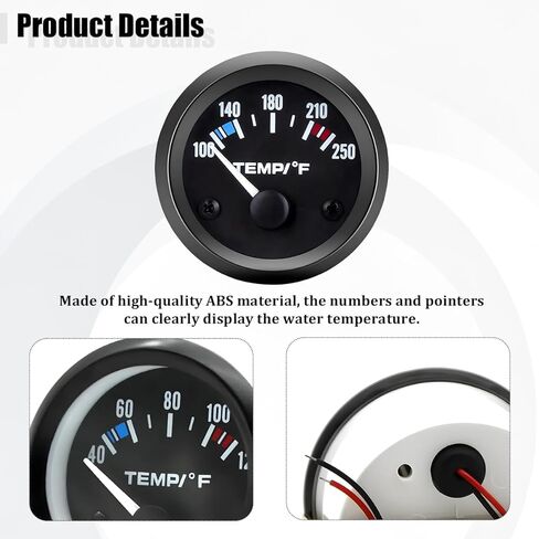 Car Water Temp Gauge, 2 Inch 52mm 100-250℉ Water Temperature Thermometer with LED Backlight & Sensor, DC12V Automotive Temp Gauge Meter Kit, Universal for Truck Sedan Motorcycle in Kuwait