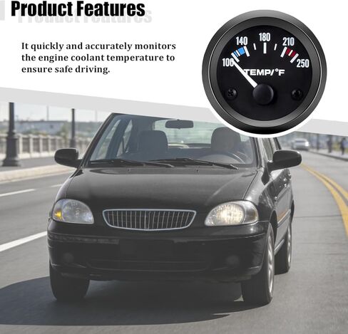 Car Water Temp Gauge, 2 Inch 52mm 100-250℉ Water Temperature Thermometer with LED Backlight & Sensor, DC12V Automotive Temp Gauge Meter Kit, Universal for Truck Sedan Motorcycle in Kuwait