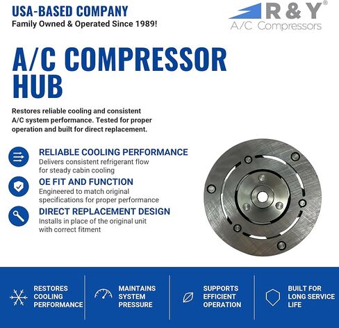 RYC New AC Compressor Clutch Hub IH580-HUB (Fits Honda CR-V 2.4L 2007, 2008, 2009, 2010, 2011, 2012, 2013, 2014; Fits Acura RDX 2.3L 2007, 2008, 2009, 2010, 2011, 2012) in Kuwait