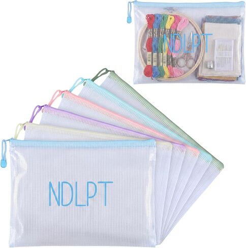 Geetery 6 Pack Needlepoint Project Bags 13x9.5 Inch Pastel Ndlpt Clear Mesh Zipper Pouch Embroidery Organizer Project Bags for Thread Floss Quilting Knitting Stitching Cross Stitch Sewing Accessories in Kuwait