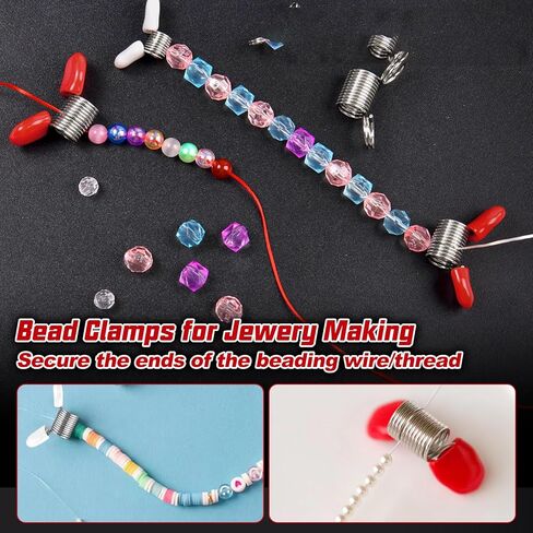 20 Pcs Bead Clamps for Jewelry Making Creative Bead Wire Ends to Prevent Beads from Falling, Spring Steel, Mini Spring Clamps Beading Tools Jewelry Tool for DIY Bracelets Necklaces with Case in Kuwait