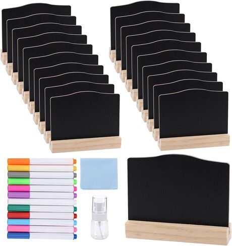 20 Pcs Mini Chalkboard Signs with Pens, Reusable and Reserved Table Signs, Double-Sided Use Message Board Sign for Weddings Place Cards, Birthday Parties, Plants, Special Event Decoration (Black(c)) in Kuwait