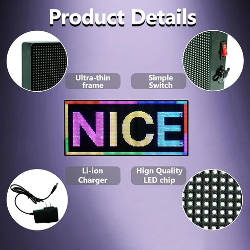 P3 Indoor Portable LED Digital Board 15“x7", for Airport Pickups, Concerts, and Street Food WiFi Controlled Programmable Sign Custom Text, Simple Icons, Menu Board LED Scrolling Sign Handheld Business Message Board in Kuwait