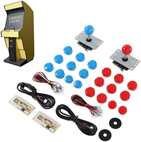 مجموعة ألعاب الأركيد من Sanpyl 2 Player DIY، 2 × رأس كروي وعصا تحكم وحشية | 16 × 30 زر | 4 × 24 أزرار | 2 × سلك هزاز | 20 × سلك توصيل الزر | 2 × شريحة وكابل عصا التحكم USB in Saudi Arabia