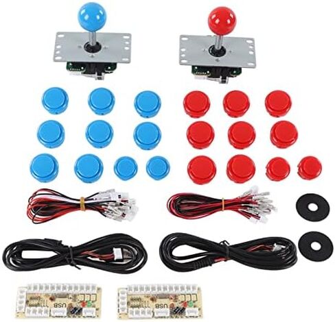 مجموعة ألعاب الأركيد من Sanpyl 2 Player DIY، 2 × رأس كروي وعصا تحكم وحشية | 16 × 30 زر | 4 × 24 أزرار | 2 × سلك هزاز | 20 × سلك توصيل الزر | 2 × شريحة وكابل عصا التحكم USB in Saudi Arabia