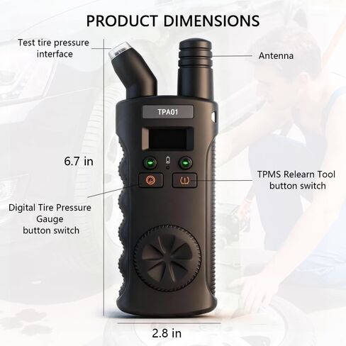 أداة إعادة ضبط TPMS لجنرال موتورز مع مقياس ضغط الإطارات الرقمي 150 رطل لكل بوصة مربعة، مستشعر الإطارات سريع التعلم، متوافق مع بويك لسيارة تشيفي لكاديلاك لأوبل in Kuwait