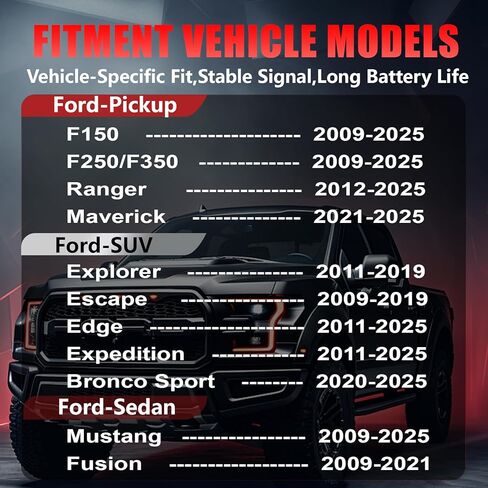 مستشعر TPMS مبرمج مسبقًا من Ford لـ F-150 2009-2025، Explorer 2011-2019، Escape 2009-2019 | F150/250/350، رينجر، مافريك | إيدج، إكسبيديشن، برونكو سبورت | موستانج، فيوجن، 315 و433 ميجا هرتز (4 قطع) in Kuwait