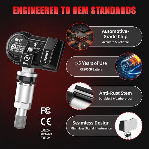 مستشعر TPMS مبرمج مسبقًا من Ford لـ F-150 2009-2025، Explorer 2011-2019، Escape 2009-2019 | F150/250/350، رينجر، مافريك | إيدج، إكسبيديشن، برونكو سبورت | موستانج، فيوجن، 315 و433 ميجا هرتز (4 قطع) in Kuwait