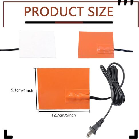4 x 5in Car Engine Silicone Pad Heater - Self-Adhesive, Oil Pan Heater Pad Car Truck Oil Pan Heater Pad for Metal Surface with 194°F Thermal Protector & 68" Power Cord（150W 120V in Kuwait