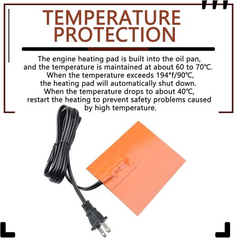 4 x 5in Car Engine Silicone Pad Heater - Self-Adhesive, Oil Pan Heater Pad Car Truck Oil Pan Heater Pad for Metal Surface with 194°F Thermal Protector & 68" Power Cord（150W 120V in Kuwait