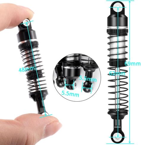 RCLIONS RC Car Shocks 62mm Oil Shock Absorber for 1/18th Redcat Ascent RC Crawler Car Upgrade Parts (Black) in Kuwait