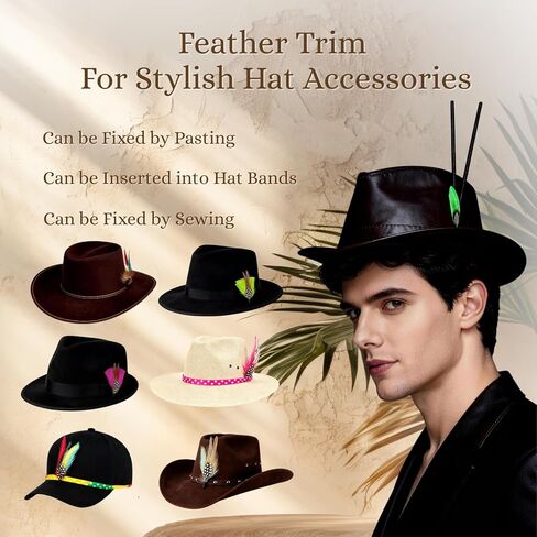 12 Pcs Natural Hat Feathers, Craft Feathers, Feathers for Crafting, Assorted Color Accessories for Men Women Fedora, Cowboy Hats, Trilby Hats, Brooches, Table Decor & DIY Projects in Kuwait