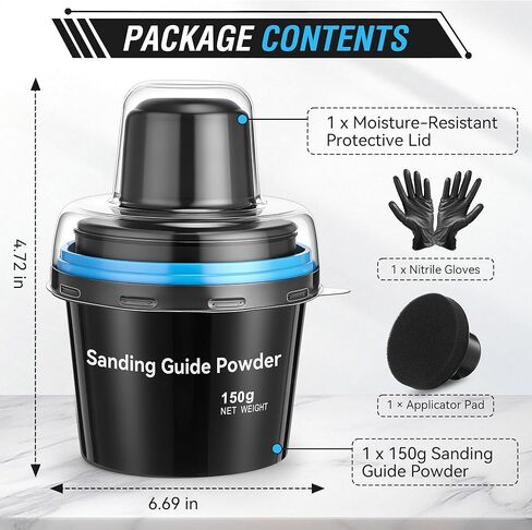 5.3 oz(150g) Black Dry Guide Coat Powder for Guide Coat Auto Body Sanding, Highlights Scratches & Low Spots, Works for Wet & Dry Sanding (Includes Clear Lid, Nitrile Gloves)(1 Pack) in Kuwait