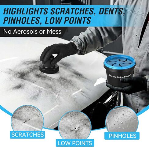 5.3 oz(150g) Black Dry Guide Coat Powder for Guide Coat Auto Body Sanding, Highlights Scratches & Low Spots, Works for Wet & Dry Sanding (Includes Clear Lid, Nitrile Gloves)(1 Pack) in Kuwait