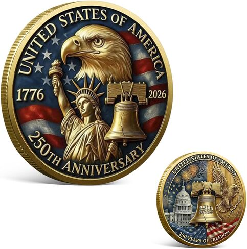 USA 250th Anniversary Commemorative Coin 1776 2026 American Eagle & Liberty Bell Patriotic Collectible 250 Years of Freedom Challenge Coin America 250 Souvenir Gift in Kuwait