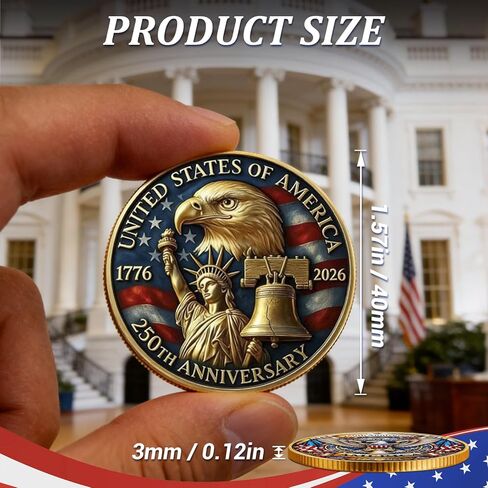 USA 250th Anniversary Commemorative Coin 1776 2026 American Eagle & Liberty Bell Patriotic Collectible 250 Years of Freedom Challenge Coin America 250 Souvenir Gift in Kuwait