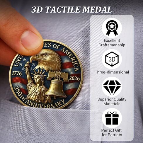 USA 250th Anniversary Commemorative Coin 1776 2026 American Eagle & Liberty Bell Patriotic Collectible 250 Years of Freedom Challenge Coin America 250 Souvenir Gift in Kuwait