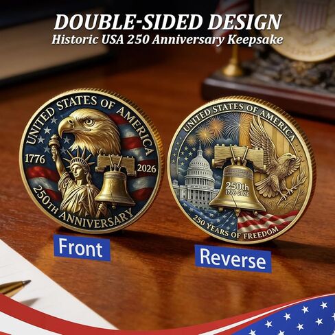 USA 250th Anniversary Commemorative Coin 1776 2026 American Eagle & Liberty Bell Patriotic Collectible 250 Years of Freedom Challenge Coin America 250 Souvenir Gift in Kuwait