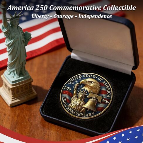 USA 250th Anniversary Commemorative Coin 1776 2026 American Eagle & Liberty Bell Patriotic Collectible 250 Years of Freedom Challenge Coin America 250 Souvenir Gift in Kuwait