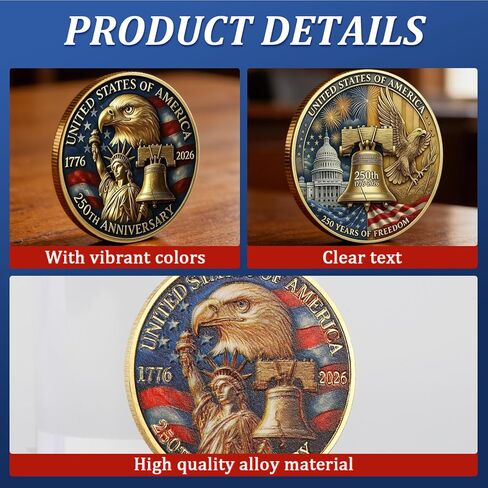 USA 250th Anniversary Commemorative Coin 1776 2026 American Eagle & Liberty Bell Patriotic Collectible 250 Years of Freedom Challenge Coin America 250 Souvenir Gift in Kuwait