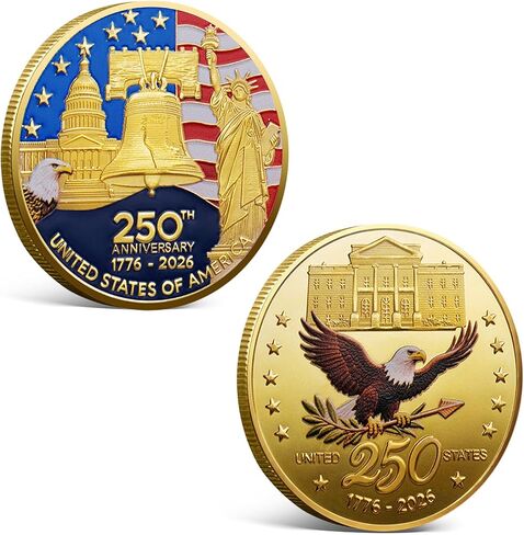 USA 250th Anniversary Commemorative Coin 1776 2026 American Eagle & Liberty Bell Patriotic Collectible 250 Years of Freedom Challenge Coin America 250 Souvenir Gift in Kuwait
