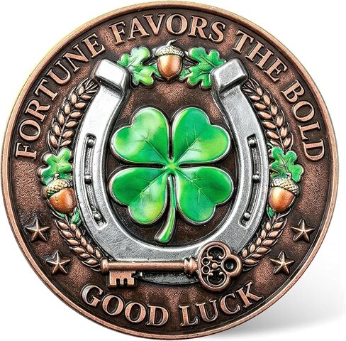 Fortune Favors the Bold Lucky Coin مع حافظة واقية - سبيكة زنك عالية الجودة قابلة للتجميع، حدوة حصان و4 أوراق البرسيم هدية تذكارية للبدايات الجديدة والنجاح (1.57 بوصة) ﻿ ﻿ ﻿ in Kuwait