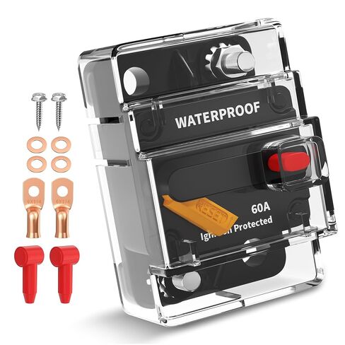 60 Amp Circuit Breaker with Manual Reset Switch, Waterproof DC 12V-48V Inline Fuse Replacement for Trolling Motor, Boat, Marine, RV, ATV, Solar, Car Audio Systems in Kuwait