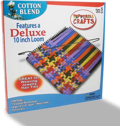 Pepperell Crafts Potholder Weaving Loom Kit | 10" X 10" Plastic Loom | Premium Cotton Weaving Loops | Makes 2 Large Potholders in Kuwait