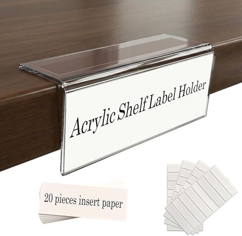 Acrylic Shelf Label Holder, ELEMGULY 20 Pack L-Shape Rigid Shelf Label Holders for Library Office School, Shelf Sign Holder, Price Display Stand with Label Inserts for Store, Supermarket in Kuwait