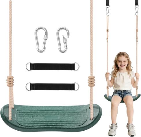 Weatherproof Kids Swing Seat,264lbs Heavy Duty Tree Swing with Ergonomic Design, Includes Hanging Straps & Carabiners for Tree or Swing Set, Outdoor Playground & Backyard Replacement - Green in Saudi Arabia
