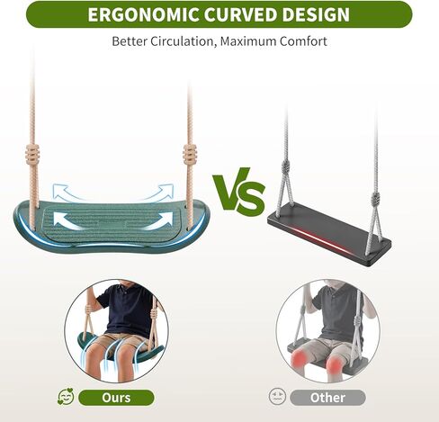 Weatherproof Kids Swing Seat,264lbs Heavy Duty Tree Swing with Ergonomic Design, Includes Hanging Straps & Carabiners for Tree or Swing Set, Outdoor Playground & Backyard Replacement - Green in Saudi Arabia